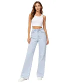 Γυναικείο Τζιν Ψηλόμεσο Straight Fit Ανοιχτόχρωμο