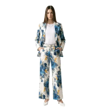 Γυναικείο Φλοράλ Κουστούμι Σετ | Σακάκι & Παντελόνι Regular Fit