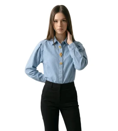 Γυναικείο Τζιν Πουκάμισο με Χρυσά Κουμπιά | Denim Shirt