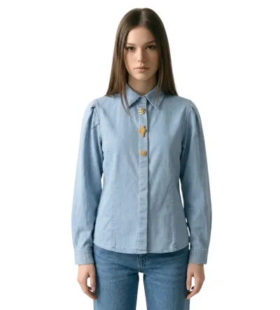 Γυναικείο Τζιν Πουκάμισο με Χρυσά Κουμπιά | Denim Shirt