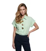 Γυναικείο Πουκάμισο Κοντό Μανίκι με Χρυσά Κουμπιά