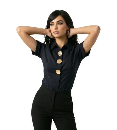 Γυναικείο Πουκάμισο Κοντό Μανίκι με Χρυσά Κουμπιά