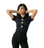 Γυναικείο Πουκάμισο Κοντό Μανίκι με Χρυσά Κουμπιά