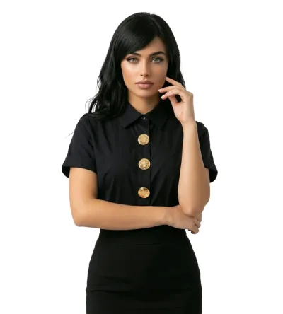 Γυναικείο Πουκάμισο Κοντό Μανίκι με Χρυσά Κουμπιά