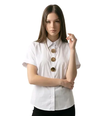 Γυναικείο Πουκάμισο Κοντό Μανίκι με Χρυσά Κουμπιά