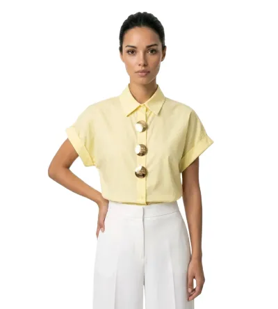Γυναικείο Πουκάμισο Κοντό Μανίκι με Χρυσά Κουμπιά