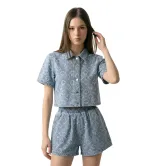 Γυναικείο Τζιν Σετ με Σορτς & Crop Πουκάμισο με Σταρς