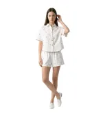 Γυναικείο Τζιν Σετ με Σορτς & Πουκαμίσα με Στρας