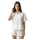 Γυναικείο Τζιν Σετ με Σορτς & Πουκαμίσα με Στρας