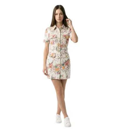 Κοντό Τζιν Φόρεμα με Floral All Over Print