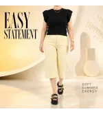 Γυναικείο Τζιν Παντελόνι 3/4 Απαλό Κίτρινο | Denim Capri