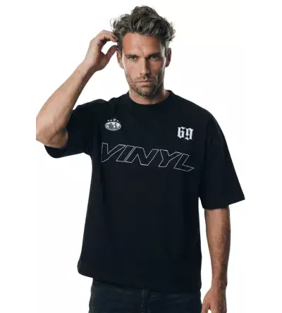 Vinyl Flow District Μαύρο T-Shirt Oversized Fit Ανδρικό