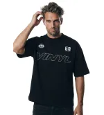 Vinyl Flow District Μαύρο T-Shirt Oversized Fit Ανδρικό