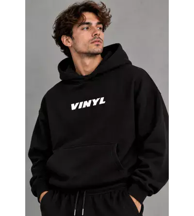 Vinyl Classic Printed Hoodie Black Ανδρικό Φούτερ