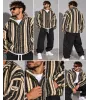 Vinyl Striped Fuzzy Jacket Grey Beige | Ανδρική Ζακέτα