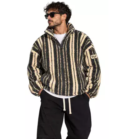 Vinyl Striped Fuzzy Jacket Grey Beige | Ανδρική Ζακέτα