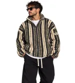 Vinyl Striped Fuzzy Jacket Grey Beige | Ανδρική Ζακέτα
