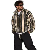 Vinyl Striped Fuzzy Jacket Grey Beige | Ανδρική Ζακέτα