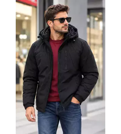 Ανδρικό Κοντό Μπουφάν Regular Fit με Αποσπώμενη Κουκούλα