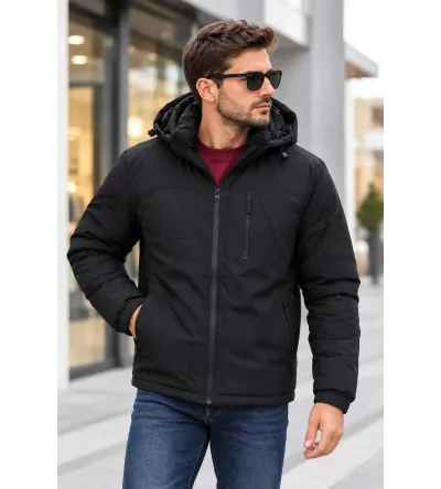 Ανδρικό Κοντό Μπουφάν Regular Fit με Αποσπώμενη Κουκούλα