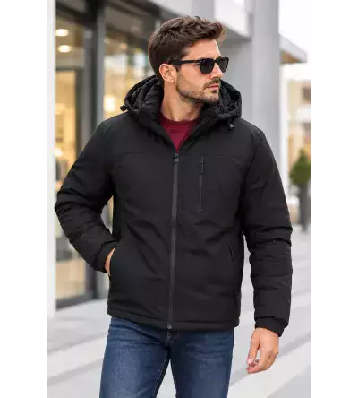 Ανδρικό Κοντό Μπουφάν Regular Fit με Αποσπώμενη Κουκούλα