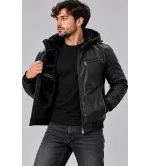 Ανδρικό Μπουφάν Δερματίνη Slim Fit με Επένδυση