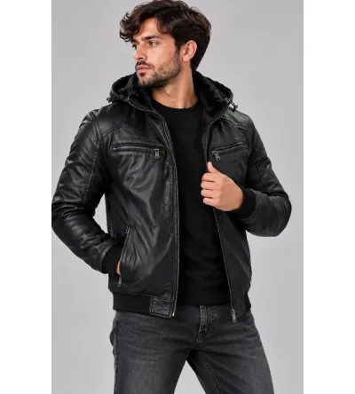 Ανδρικό Μπουφάν Δερματίνη Slim Fit με Επένδυση