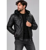 Ανδρικό Μπουφάν Δερματίνη Slim Fit με Επένδυση