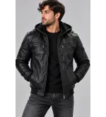 Ανδρικό Μπουφάν Δερματίνη Slim Fit με Επένδυση