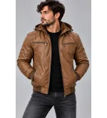 Ανδρικό Μπουφάν Δερματίνη Slim Fit με Επένδυση