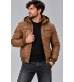 Ανδρικό Μπουφάν Δερματίνη Slim Fit με Επένδυση