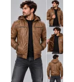 Ανδρικό Μπουφάν Δερματίνη Slim Fit με Επένδυση