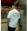 Vinyl μπλούζα long line με τύπωμα λευκή cotton regular fit ανδρική