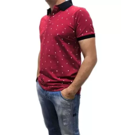 T-shirt τύπου polo μονόχρωμο με σχέδια