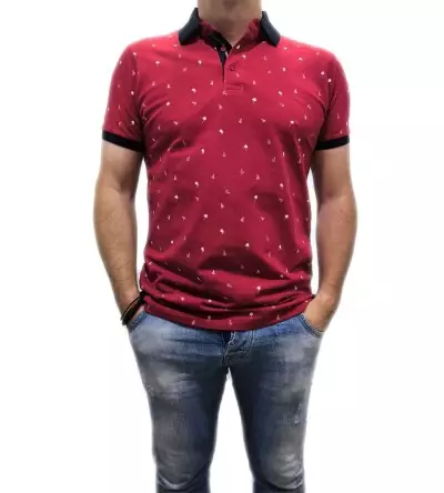 T-shirt τύπου polo μονόχρωμο με σχέδια