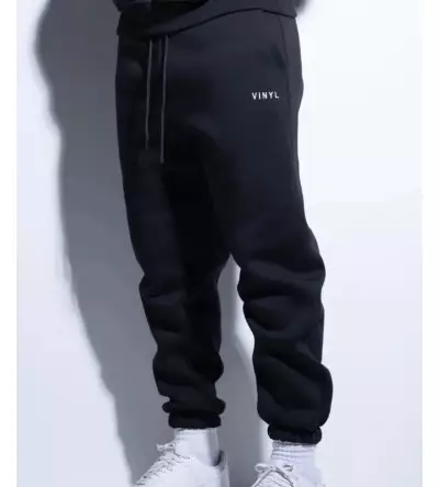 Vinyl φόρμα μαύρη με κέντημα cotton regular fit - needlecraft logo pants