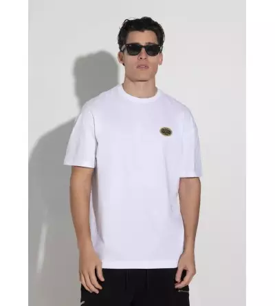 Vinyl μπλούζα με τύπωμα λευκή cotton oversized dogs gang t-shirt