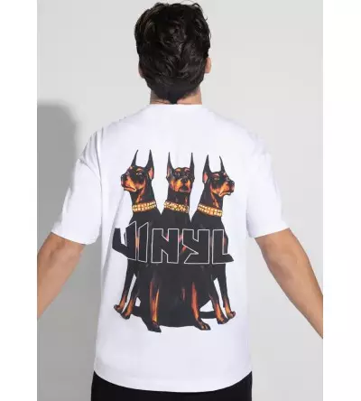 Vinyl μπλούζα με τύπωμα λευκή cotton oversized dogs gang t-shirt