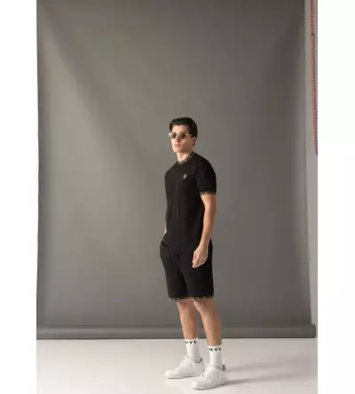 Vinyl βερμούδα με λάστιχο μαύρη cotton regular fit - linear ends shorts