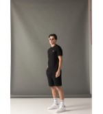 Vinyl βερμούδα με λάστιχο μαύρη cotton regular fit - linear ends shorts
