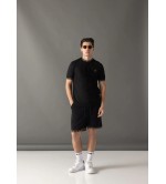 Vinyl βερμούδα με λάστιχο μαύρη cotton regular fit - linear ends shorts