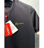 Vinyl μπλούζα με λάστιχο μαύρη cotton long line regular fit - t-shirt with gold elastic cuff