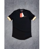 Vinyl μπλούζα με λάστιχο μαύρη cotton long line regular fit - t-shirt with gold elastic cuff