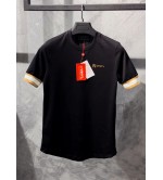 Vinyl μπλούζα με λάστιχο μαύρη cotton long line regular fit - t-shirt with gold elastic cuff