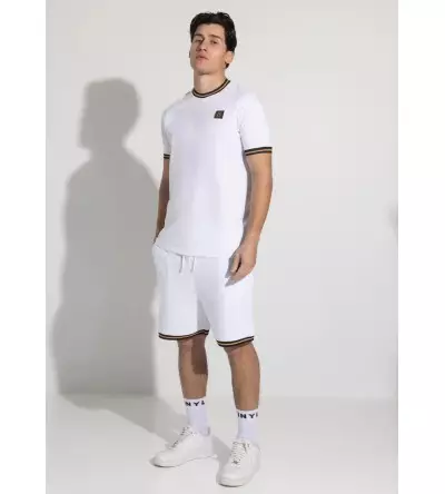 Vinyl βερμούδα με λάστιχο λευκή cotton regular fit - striped ends shorts