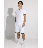 Vinyl βερμούδα με λάστιχο λευκή cotton regular fit - striped ends shorts