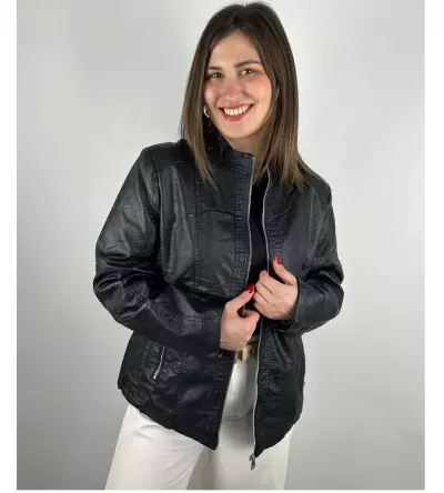 Γυναικείο Μπουφάν Δερματίνη Μαύρο | Regular Fit | Νέα Συλλογή
