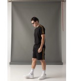 Vinyl βερμούδα με τρέσα μαύρη cotton regular fit - gold taped shorts