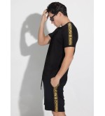 Vinyl βερμούδα με τρέσα μαύρη cotton regular fit - gold taped shorts