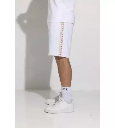 Vinyl βερμούδα με τρέσα λευκή cotton regular fit - leafs tape shorts
